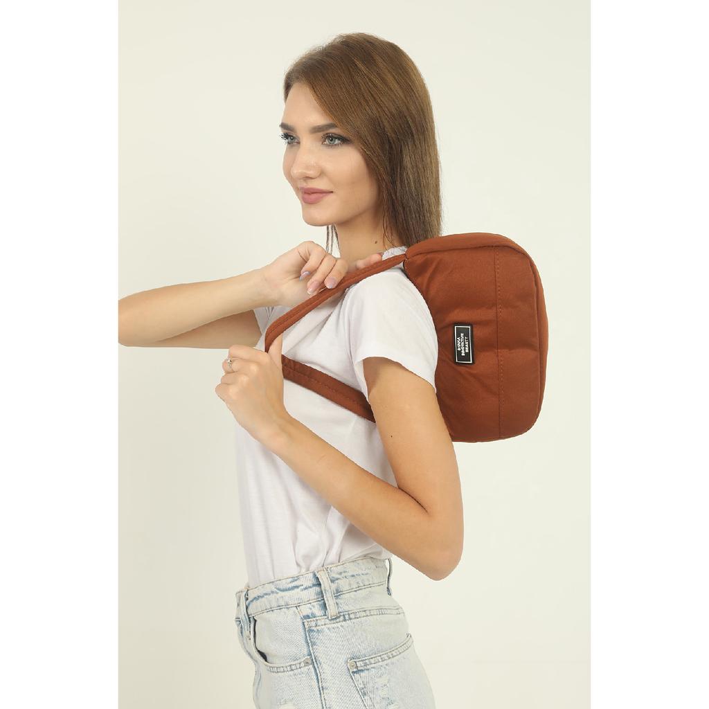 Black U11 Single Zipper Compartment Daily Sports Baguette Canvas Fabric Women's Hand And Shoulder Bag B:16E: 26