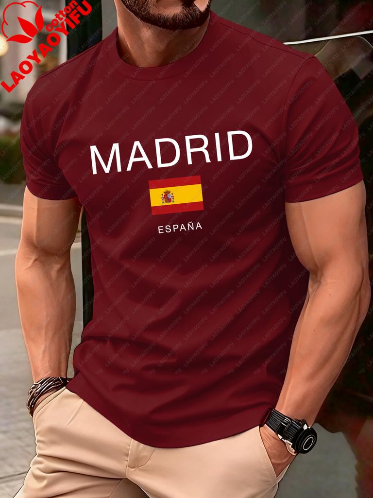 Madrid Spain Flag Design Unisexs Tshirt Soft Loose Oneck T Shirts Allmatch Streetwear Unisex Summer Casual Short Sleeve