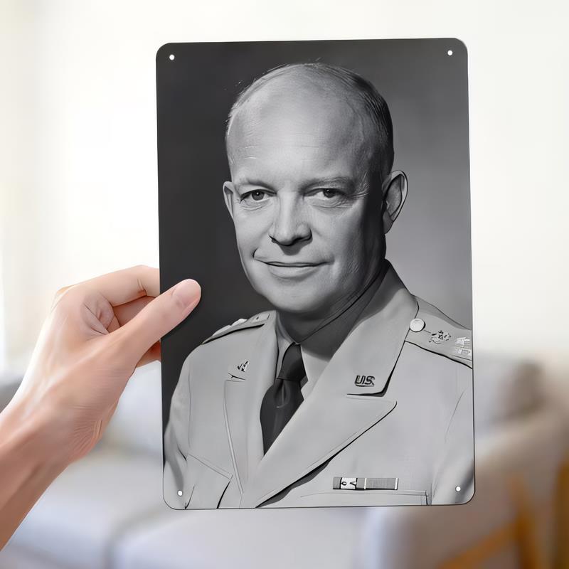 Tin Sign Classic Black and White Military Portrait Metal Plaque Wall Decor Retro US Uniform Officer Photo Sign Vintage Man Ca