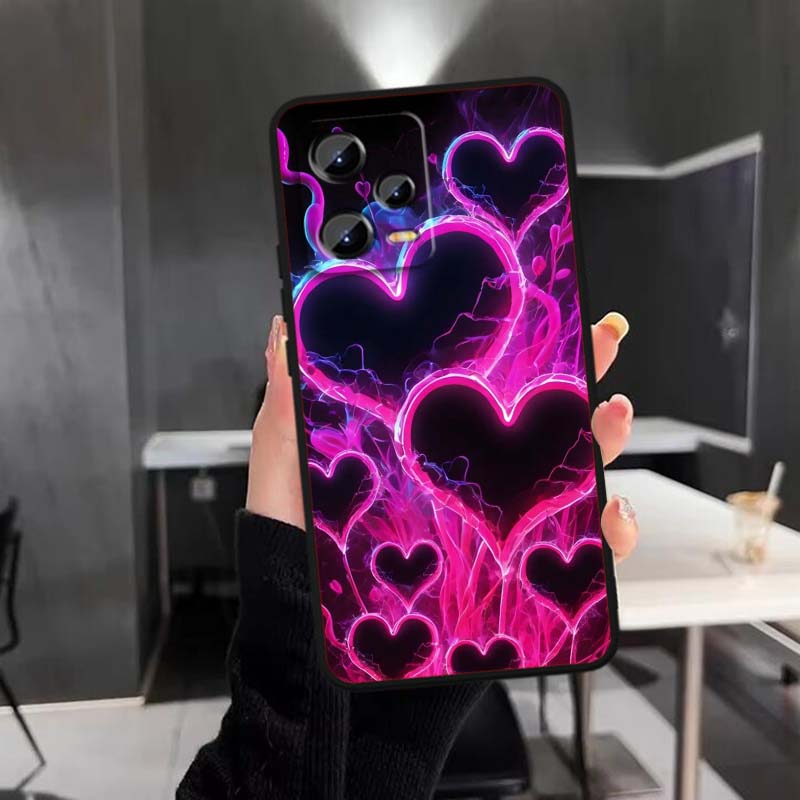 Роскошный Чехол для Телефона с Дизайном Любви Искусство Для Xiaomi Redmi Note 15 14 13 12 12S 11E 11 11S Pro Plus 4G 5G Черный Мягкий ТПУ
