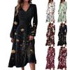 Women's  Casual Fashion V-Neck Long Sleeve Floral Print Long Dress