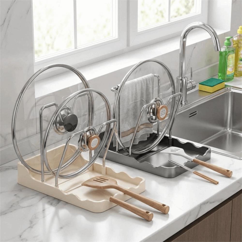 Draining Pot Lid Storage Rack Large Capacity Pot Cover Holder Pan Lid Organizer for Kitchen