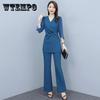 Solid Color Wide-leg Pants Suit Women's Summer Chiffon Temperament Professional Leisure Two-piece Fabric Light and Breathable