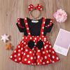 European & American Style Short-Sleeve Top, Polka Dot Overall Skirt, Headband Princess Set for Kids