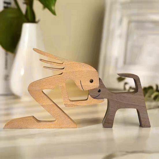 Собака и человек Орнамент Деревенский Деревянный Мальчик и Собака Украшение Минималистичный Щенок