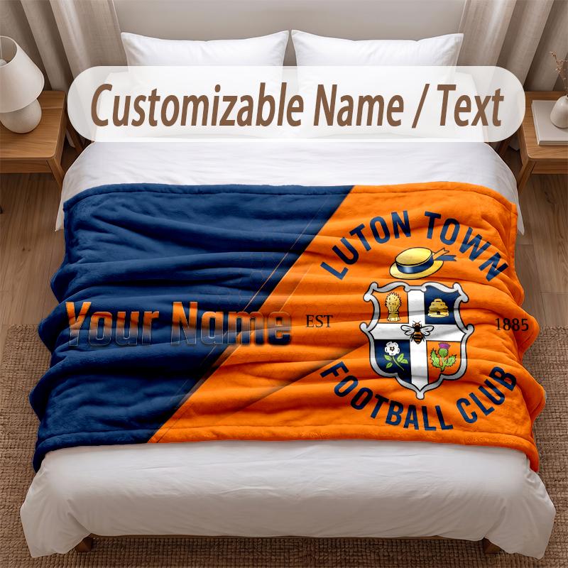 Luton Town Printed Flannel Blanket Custom Name Text Soft Warm Throw For Bedroom Holiday Gift