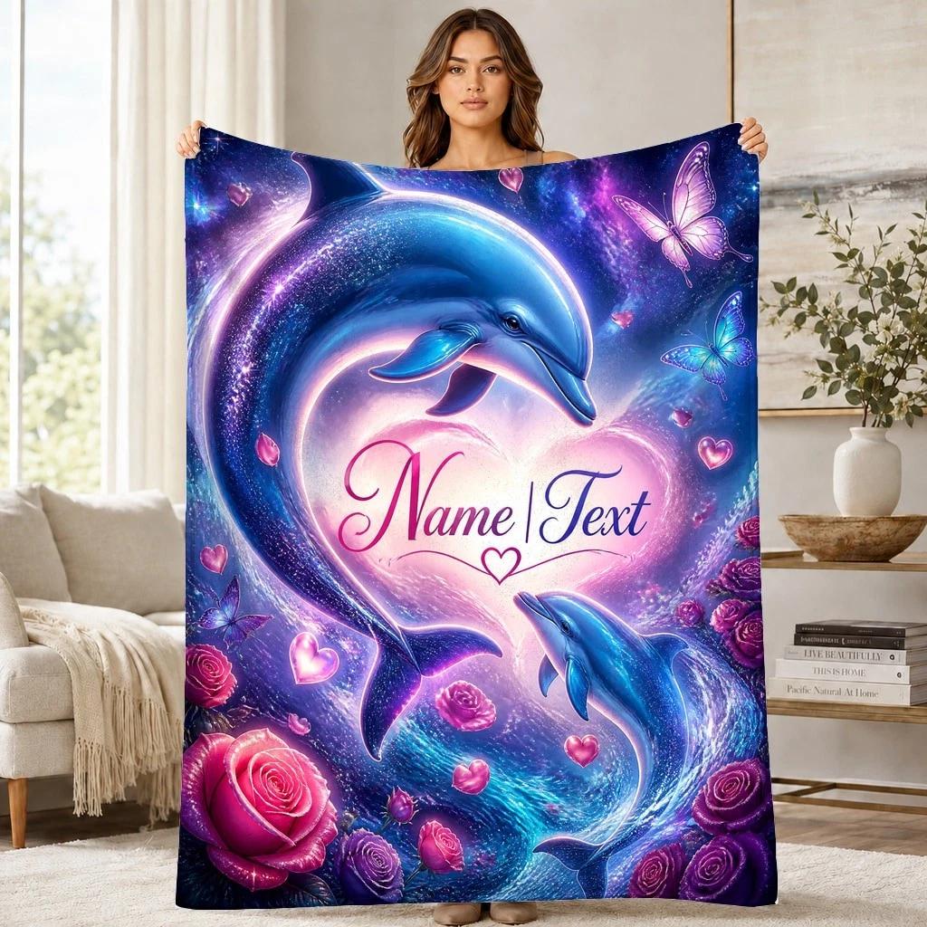 Celestial Dolphins With Roses Coral Fleece Blanket