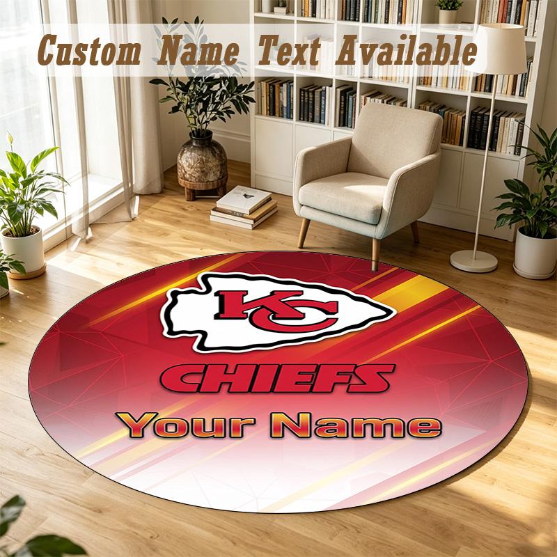Round Rug Custom NameKansas City Chiefs Pattern Non Slip Carpet Home Floor Decor