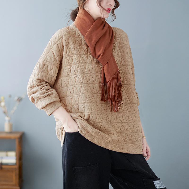 Plus Size New Sweatshirts Pullover Women Plaid Casual Autumn Loose Basic Oversize Tops