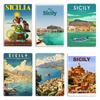 1947 Сицилия Италия Туристический плакат Вечная весна Металлическая табличка Гараж Ржавый Паб Гаражные таблички Дизайнер Сицилия Италия Жестяная табличка Плакат