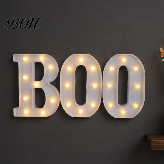 Fun Bedroom Glow Accents 3 Pcs Halloween Boo Letters with LED Light, Indoor Marquee Light Wall Mounted Sign Up BOO for Home Kitchen Fireplace