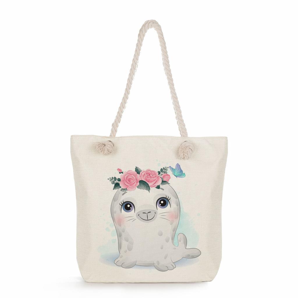 Многофункциональная Милые животные Принт Толстая веревка Плечо Пляжная сумка 7586