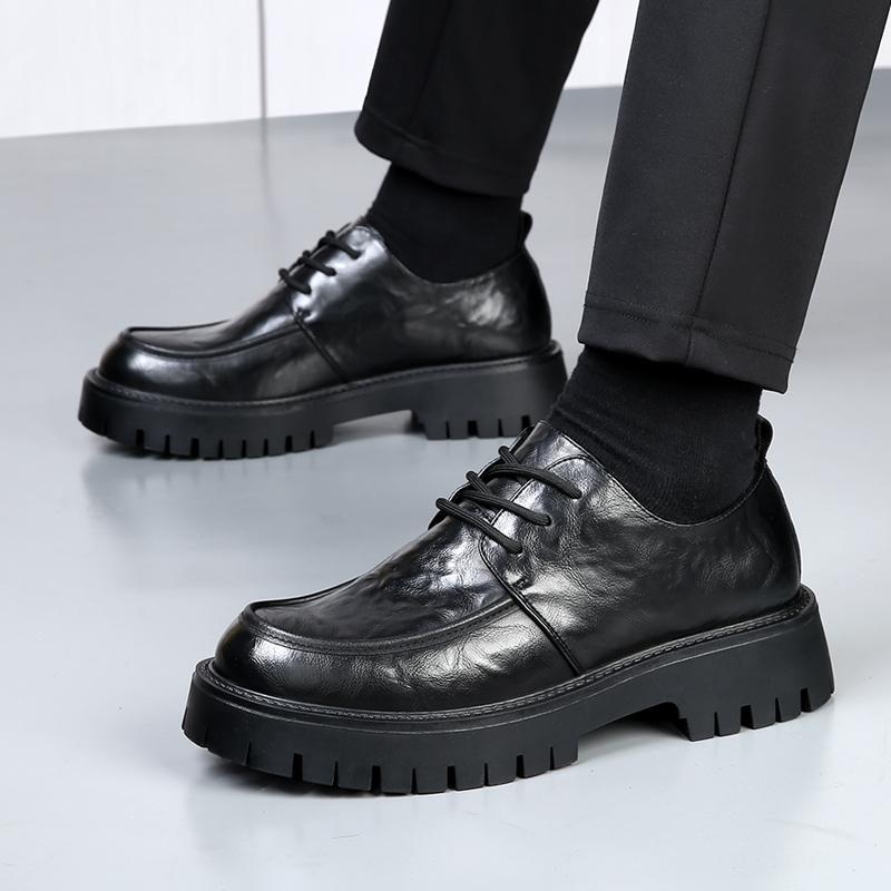 Fashion Men's Brand 2024 Autumn Thick Soled New Leather Men's Shoes Simple Low Help Work Dress Shoes Lace Up Casual Men's Leather Shoes
