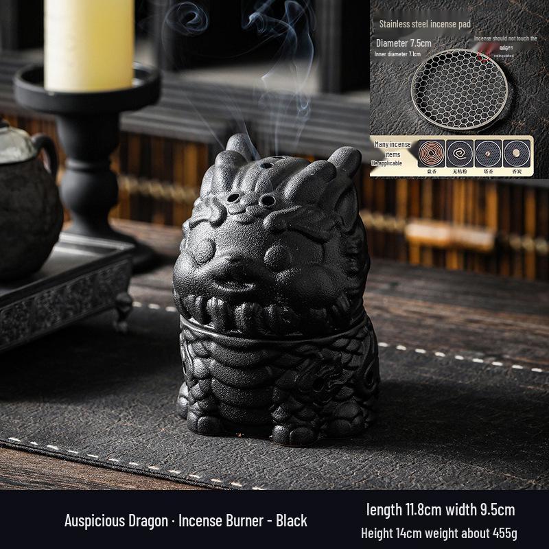 Zen Pagoda Black Pottery Ceramic Coil Incense Burner - Aromatherapy Holder for Home and Office