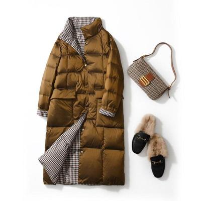 Двусторонний пуховик средней длины, осенне-зимняя водолазка, однобортный, белый утиный пух, теплые парки, черный, золотой, серый, зеленый, S-5XL