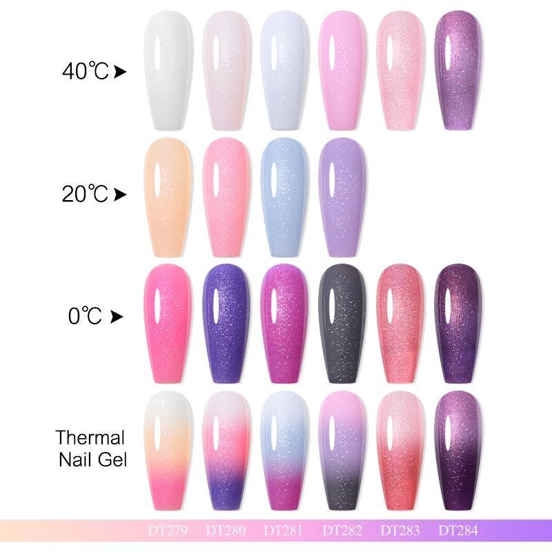 MEET ACROSS 7ml Purple Glitter Auroras Thermal Gel Nail Polish Winter 3 Layers Temperature Color Changing Semi Permanent Manicure Nail Art Gel Varnish