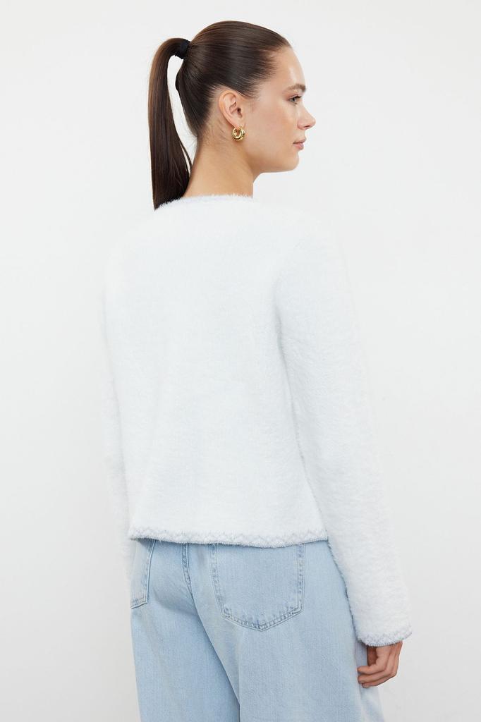 Женский модный стильный кардиган цвета экрю, пушистая куртка, трикотаж, кардиган