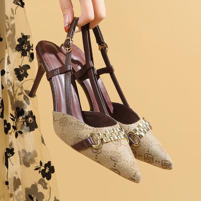Женские туфли-лодочки на высоком каблуке с острым носком, с декоративной пряжкой в виде металлической цепочки, модные, в стиле ретро, роскошные, прочные, нескользящие, размеры 34-42, шпильки