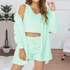 Home Wear Long Sleeved Plush Casual Three Piece Set Jacket Vest Shorts Sports Suit