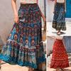 Boho Floral Prints Maxi Skirt for Women Elastic High Waist A Line Large Hem Skirt for Beach Party Holiday