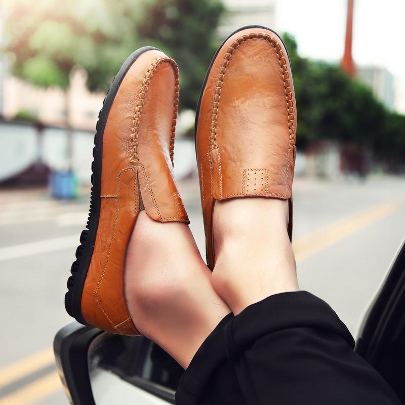 Дизайнерские высококачественные кожаные мужские туфли Lazy Shoes Мягкие мокасины Loafers Модный бренд для мужчин Flat