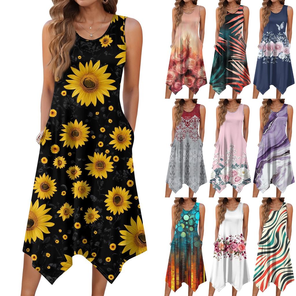 Women's Casual Dress For Summer Tank Dress Loose Beach Dress With Pockets Flare Midi Sundress