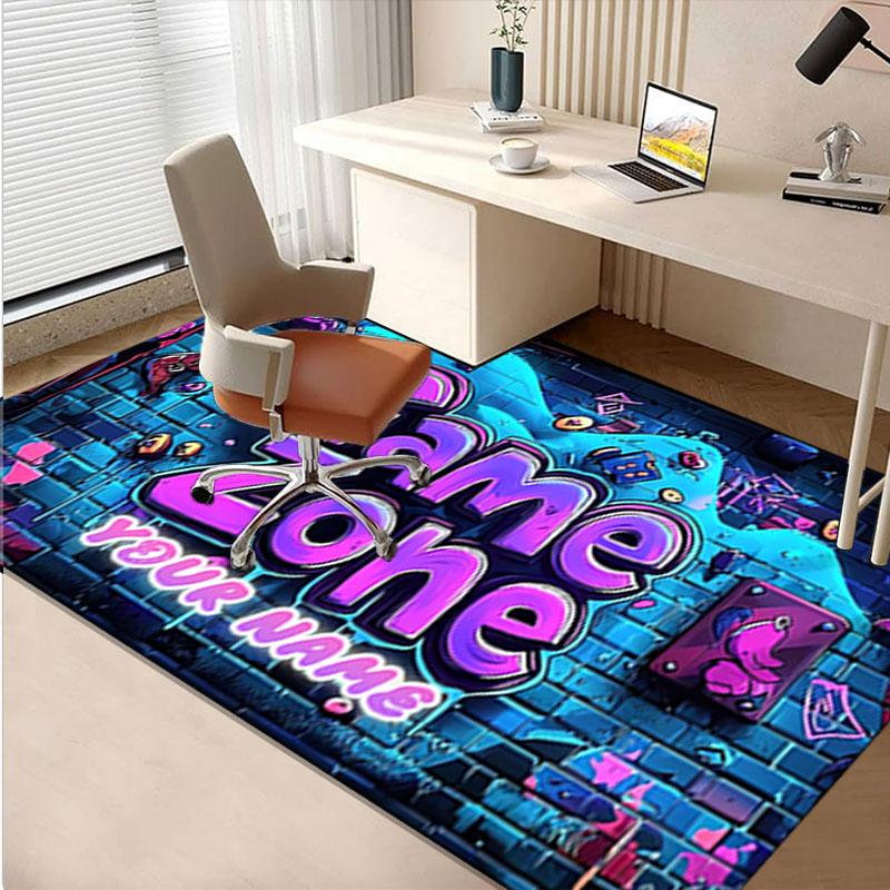 1PC Custom Name "Game Zone Adventure" Theme Floor Mat Ideal for Living Room, Game Rooms, Office, Bedroom,Floor Mat Playful Design