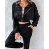 Women's Fall/winter Casual Zipper Button Velvet Suit