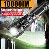 10000LM Rechargeable LED Flashlights High Lumens Super Bright Torch with 5 Modes Waterproof Powerful Handheld Flash Light for Camping