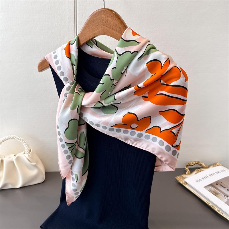 Korean version of atmosphere simulation silk high-end square scarf silk scarf printing travel shawl scarf sunscreen headscarf women's scarf