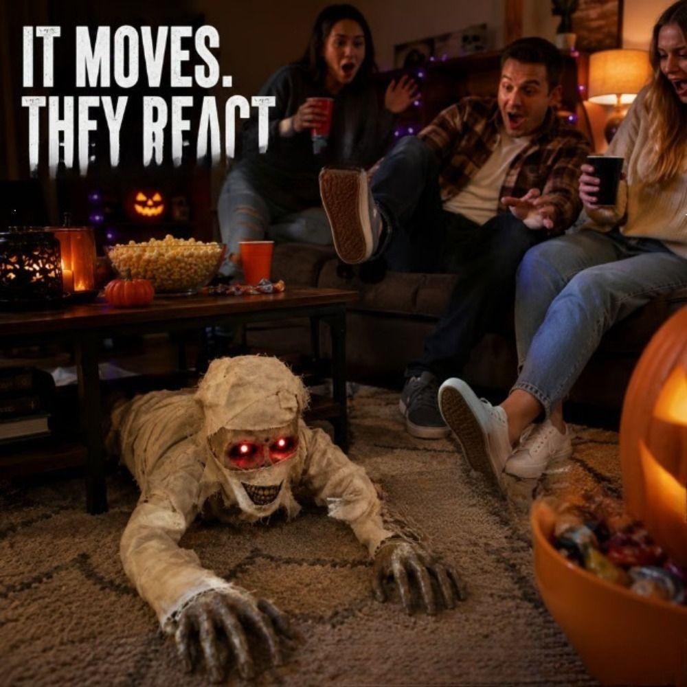 Glowing Red Eyes Halloween Crawling Ghost Sound Activated Scary Crawling Mummy Home Decor