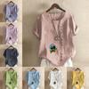 Women's Fashion People Prined Round Neck Short Sleeve T-shirt Casual Cotton Linen Graphic Shirt Leisure Loose Summer Blouse Tops