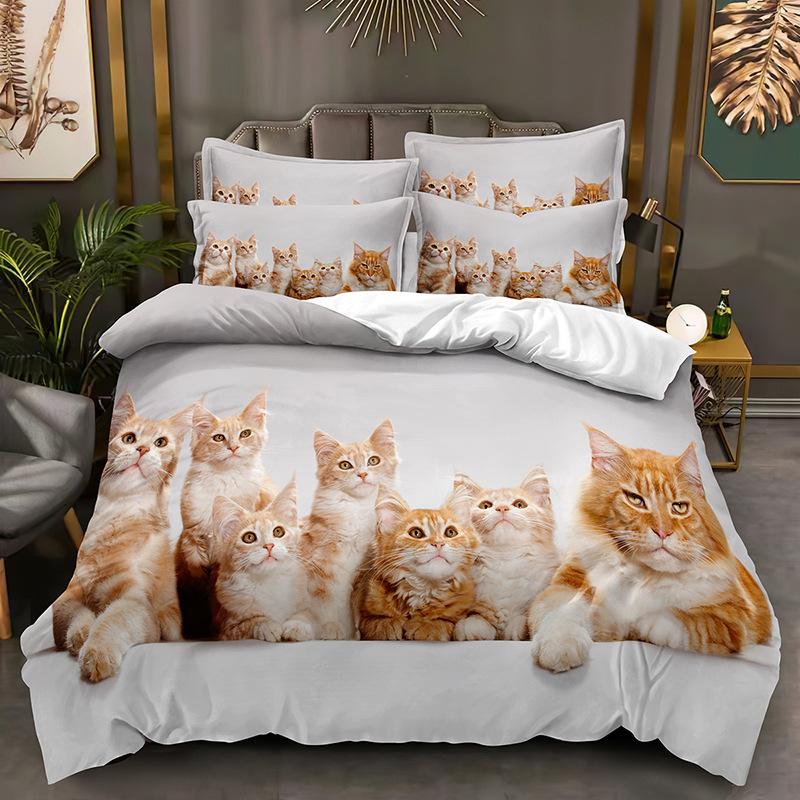 Комплект постельного белья с 3D-принтом животных, пододеяльник на пуху кошки или собаки, 2/3 предмета, пододеяльник для детей и взрослых, роскошное мягкое покрывало