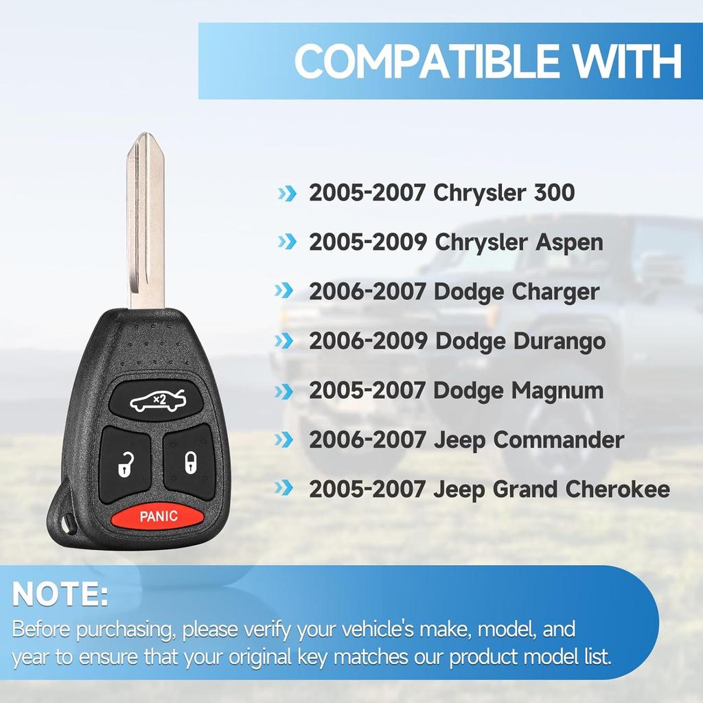 Замена брелока подходит для Chrysler 300 Magnum 2005 2006 2007 Aspen 2005-2009 Charger 2006-2007 Durango 2006-2009 Jeep Commander 2006-2007 Grand