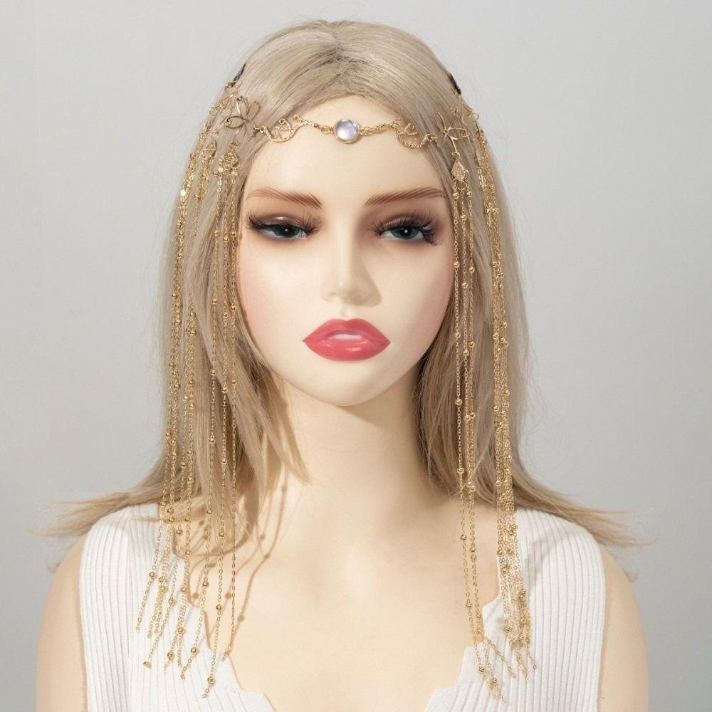 Shiny Chinese Style Headpiece Golden Tassel Hair Accessories Rhinestone Head Chain Photography