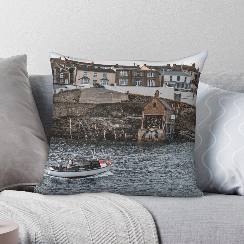 Porthleven Cornwall Lifboat Square Pillowcase Polyester Linen Velvet Printed Zip Decor Pillow Case Sofa Cushion Cover