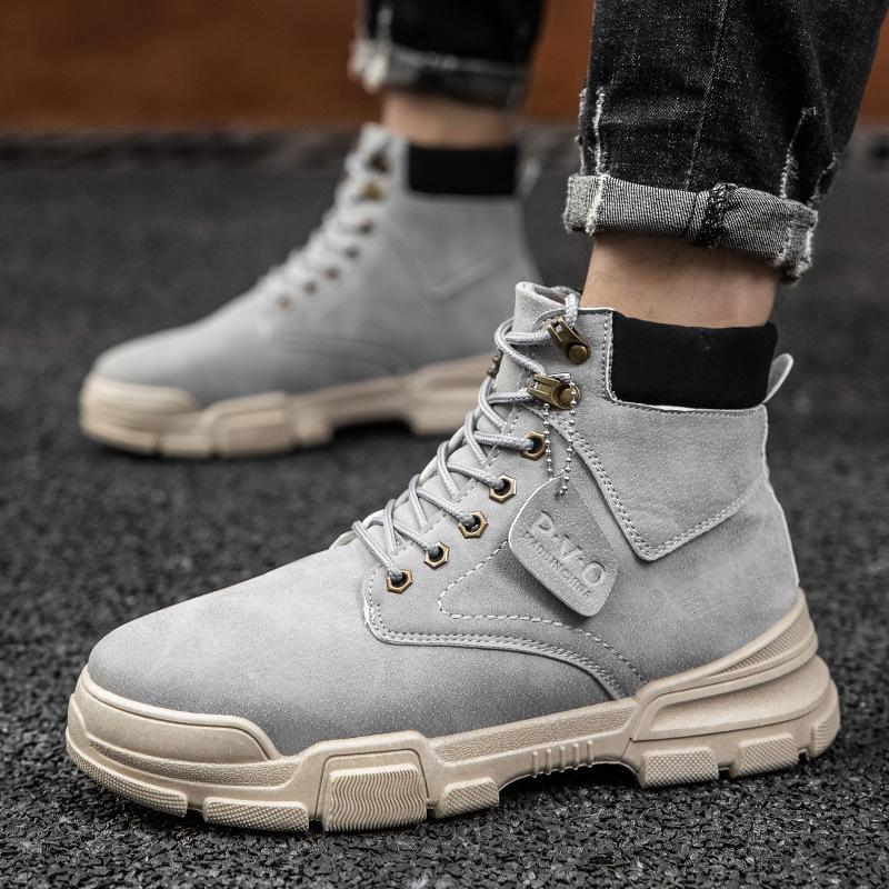 Fashion Men Shoes Spring Autumn Boots Retro Style Ankle Boots Lace Up Casual Boots High-top Shoes for Men Wear-resistant Zapatos Boots