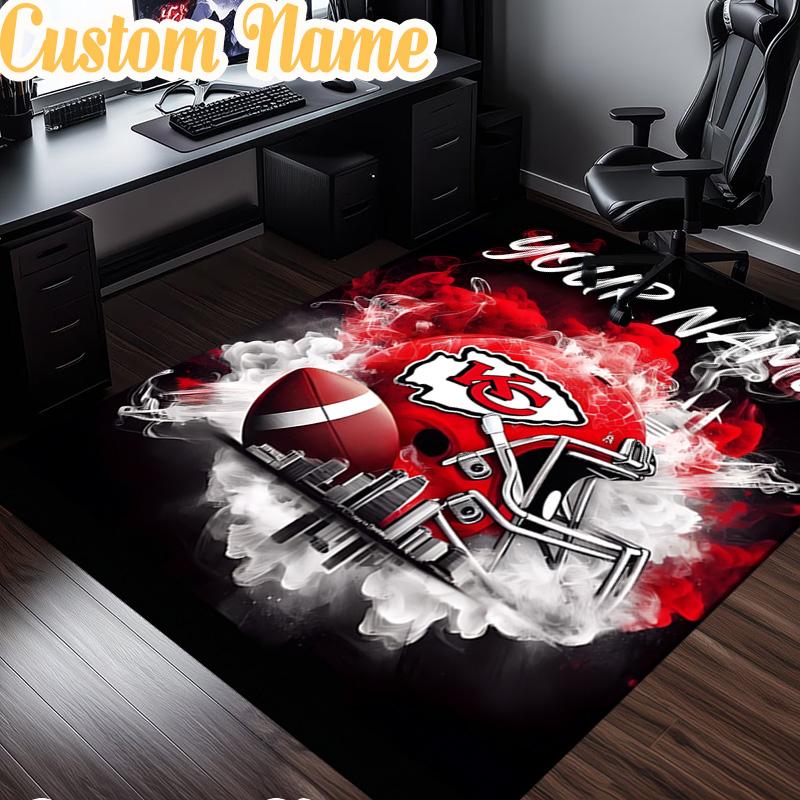 Custom Name Chiefs Helmet Rug, Office Rug, Chair Rug, Carpet for Living Rooms, Doormat Game Rug Home Decor Christmas Gifts