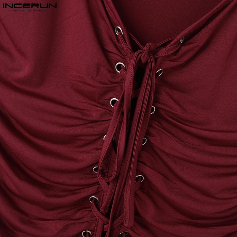 INCERUN Summer Men Strap Sleeveless Rumple Bandage Party Fitted Tank Tops