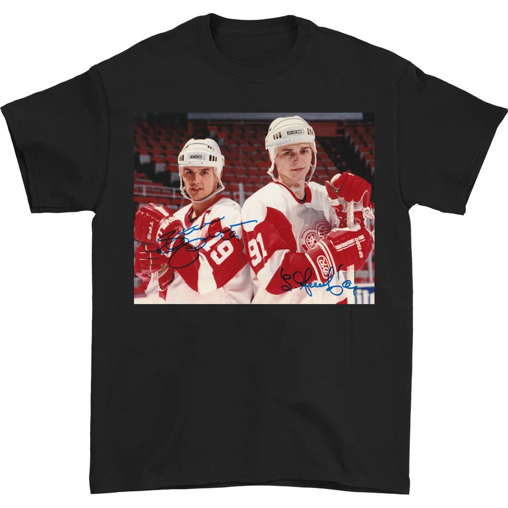 SERGEI FEDOROV STEVE YZERMAN Detroit Red Wings Signed T-shirt Black JJ5545