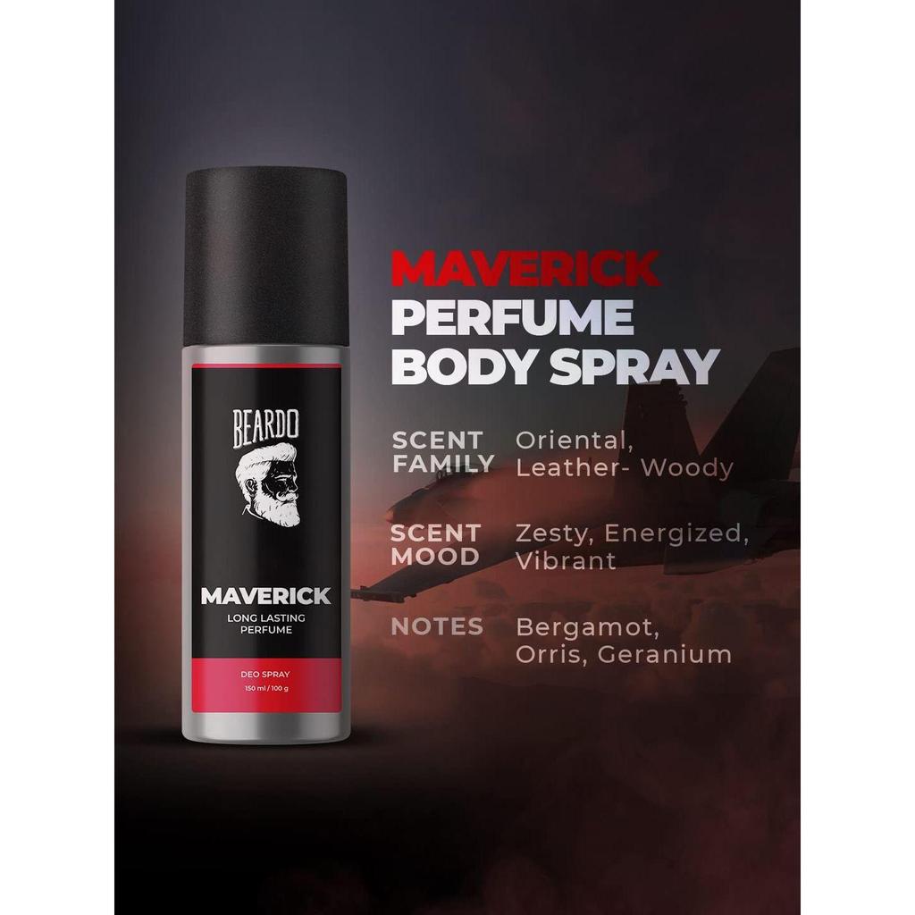 Парфюмированный спрей для тела Beardo для мужчин - MAVERICK | Ароматическая свежесть | No Gas Deo для мужчин | Стойкий дезодорант для мужчин | Подарок для мужчин, 150мл