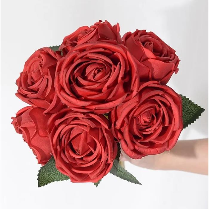 Artificial Flowers Roses 7 Pieces Ready Bouquet of Roses Composition for Vase Red