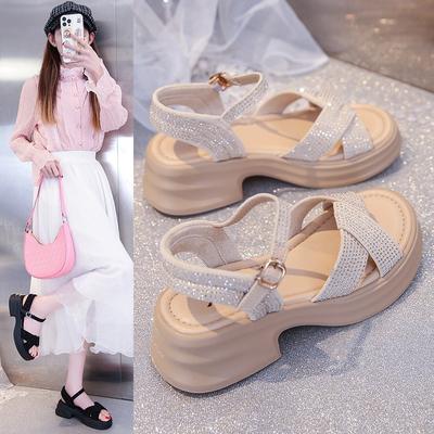 Женские модные сандалии на платформе, новые универсальные сандалии, женские сандалии с открытым носком и перекрестными ремешками