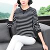 Winter Long Sleeve Striped T Shirt Women Loose Middle Age Mom Base Layer Top