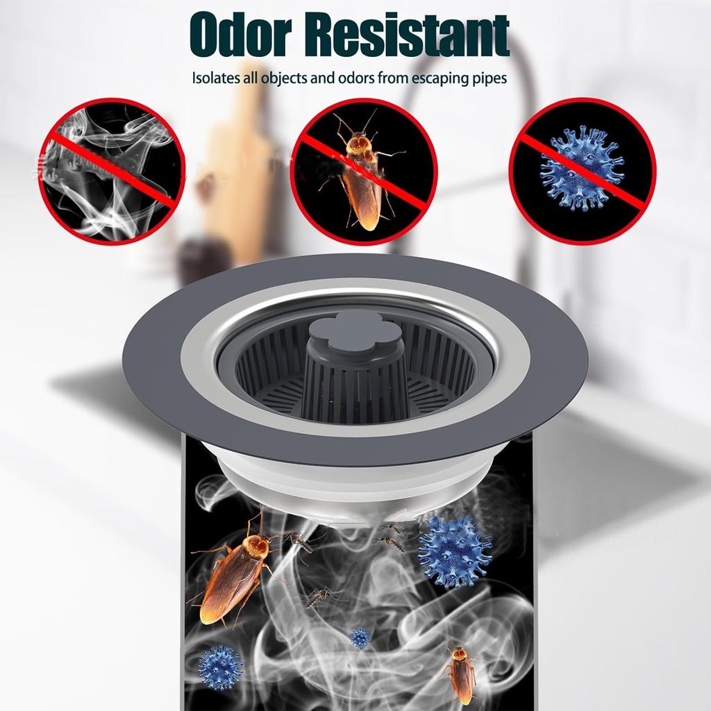 Kitchen Sink Strainer For 3-1/2-inch Drainage Pipes, 304 Stainless Steel Pop Up Sink Stopper, 3 Layers Rubber Rings Anti-Clogging Basket Straine