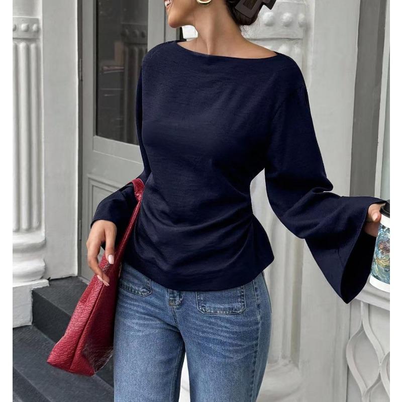 DAFIFY Женская мода повседневная весна осень однотонный принт длинный рукав одно плечо блузки и рубашки