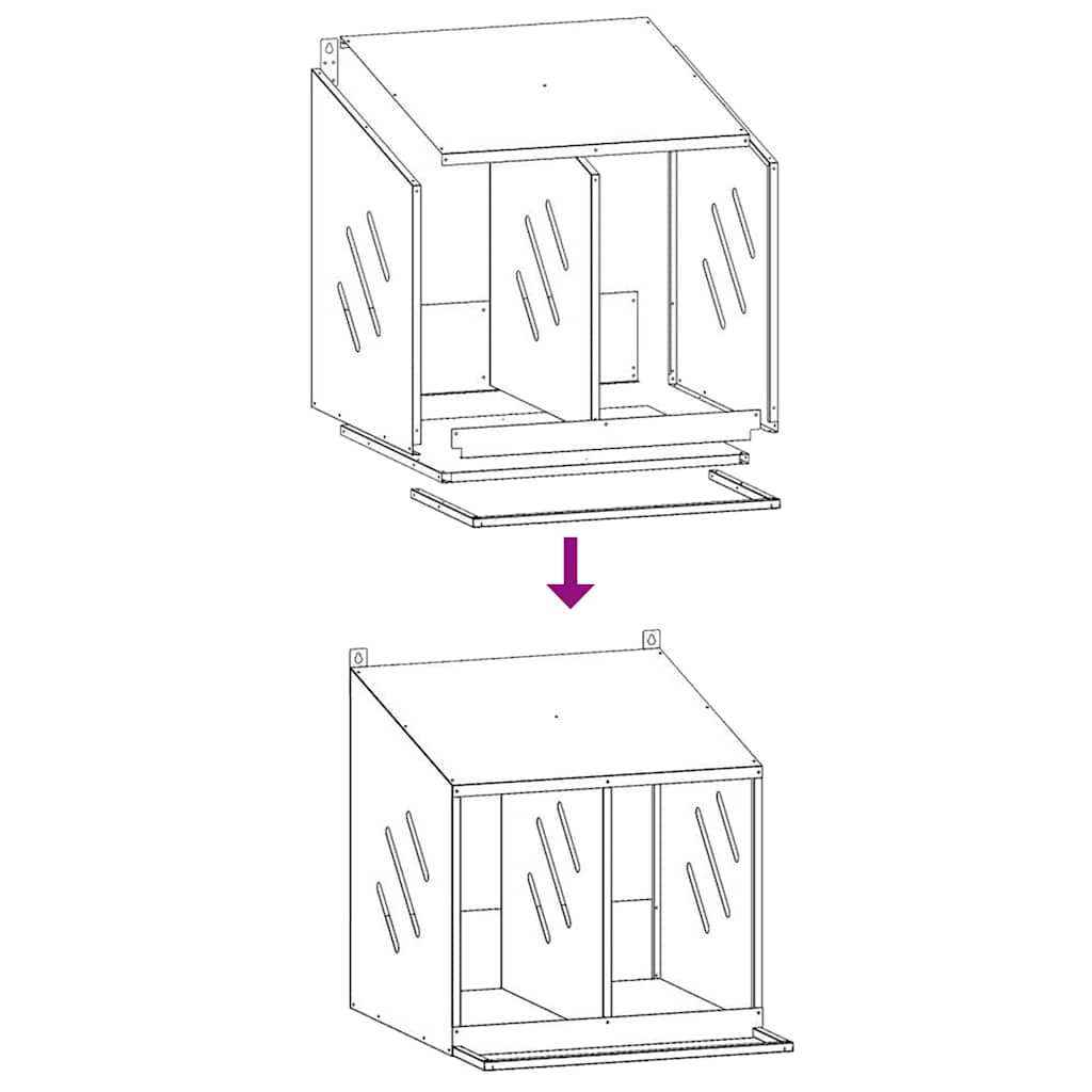 Chicken Nest Box with 2 Compartments Galvanized Silver Metal