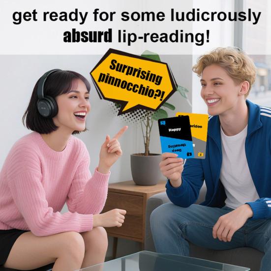 Adults Lip Reading Game with Headphone 40 Cards 2-4 Players Interactive You Say I Speculate Board Game Party Game Night Essentials