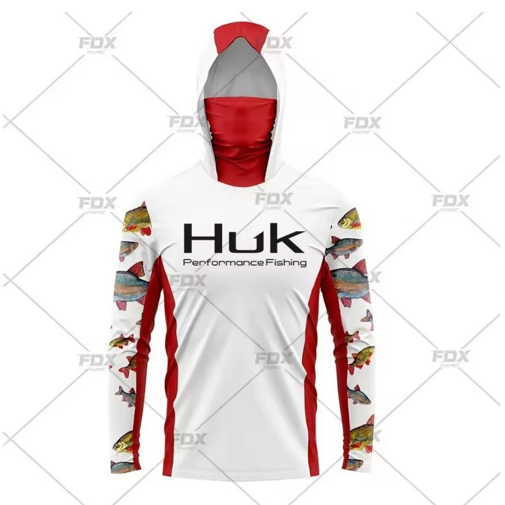 2024 Новый HUK Костюм для рыбалки с длинным рукавом, капюшоном и маской, защита от УФ, дышащая футболка для рыбалки Luya, повседневная спортивная одежда для рыбалки