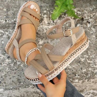 Большой размер 2024 года, новая танкетка на толстой подошве, простая повседневная подошва с высоким каблуком и римскими сандалиями